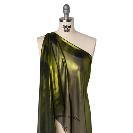 Liquid Sheen Metallic Polyester Chiffon - Olive on Black - Liquid Sheen Chiffon Collection