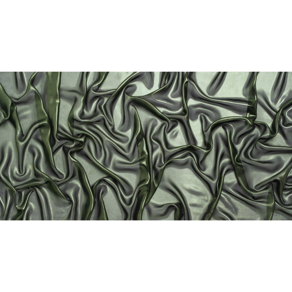 Liquid Sheen Metallic Polyester Chiffon - Green on Black - Liquid Sheen Chiffon Collection