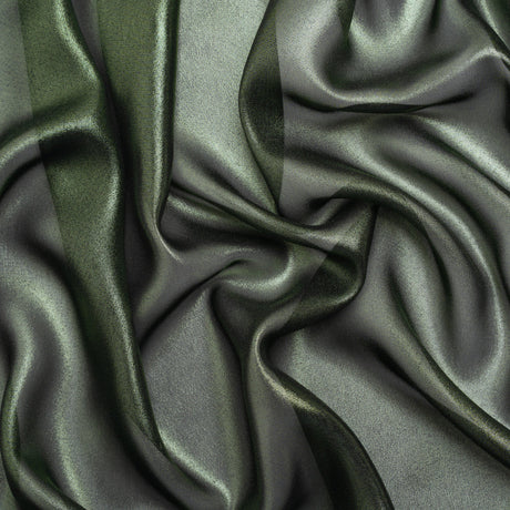 Liquid Sheen Metallic Polyester Chiffon - Green on Black - Liquid Sheen Chiffon Collection
