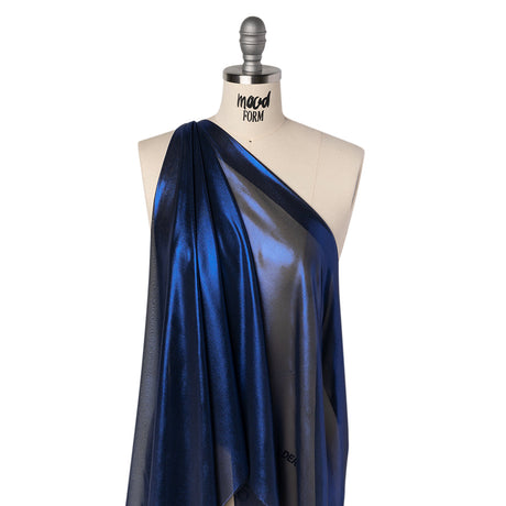 Liquid Sheen Metallic Polyester Chiffon - Navy on Black - Liquid Sheen Chiffon Collection