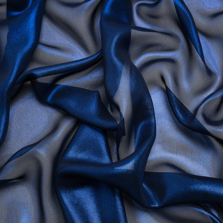 Liquid Sheen Metallic Polyester Chiffon - Navy on Black - Liquid Sheen Chiffon Collection