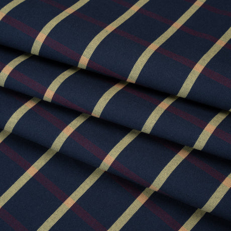 Cotton Oxford Shirting - Navy Blue, Red and Banana Yellow Windowpane Checks - Deadstock