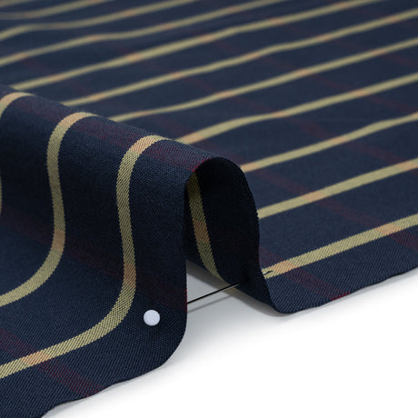 Cotton Oxford Shirting - Navy Blue, Red and Banana Yellow Windowpane Checks - Deadstock