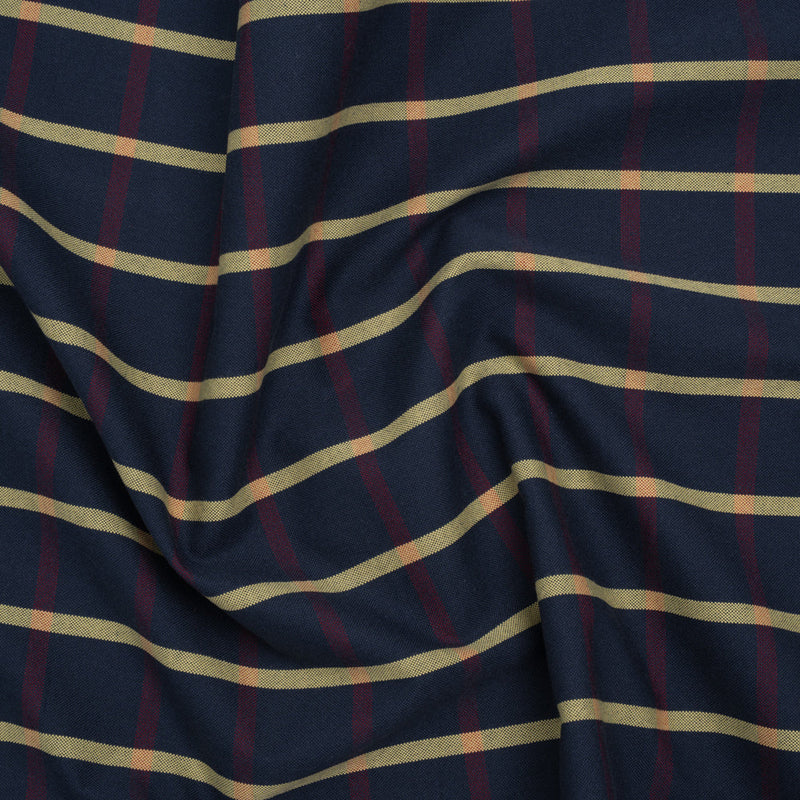 Cotton Oxford Shirting - Navy Blue, Red and Banana Yellow Windowpane Checks - Deadstock