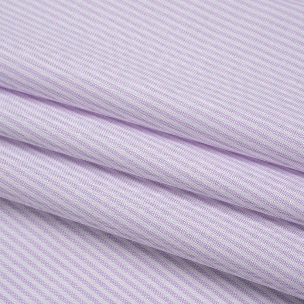 Cotton Oxford Shirting - Pale Lavender and White Candy Stripes - Designer Deadstock