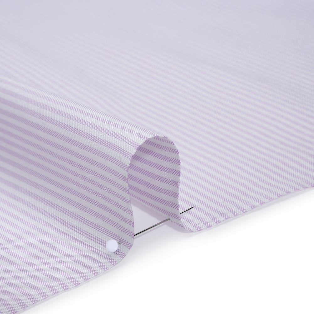 Cotton Oxford Shirting - Pale Lavender and White Candy Stripes - Designer Deadstock