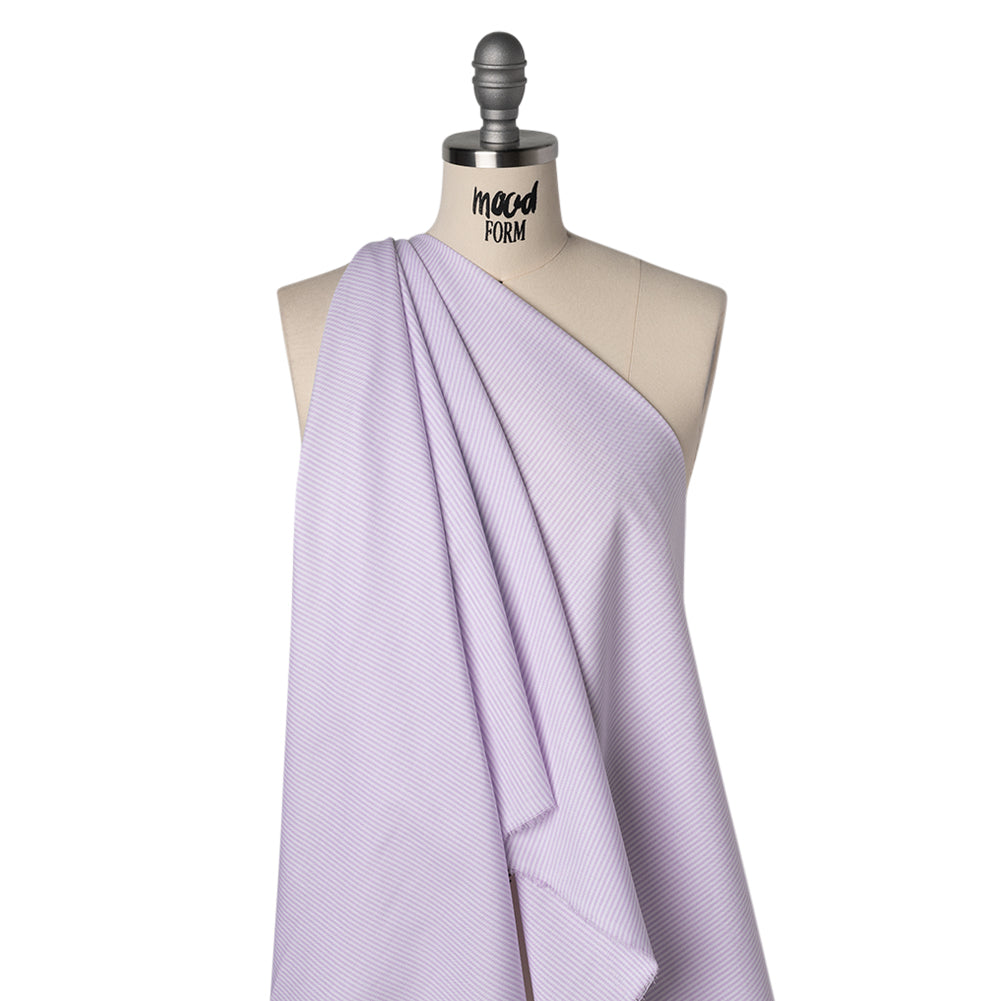 Cotton Oxford Shirting - Pale Lavender and White Candy Stripes - Designer Deadstock