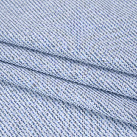 Cotton Oxford Shirting - Bluesteel and White Candy Stripes - Designer Deadstock