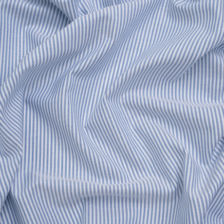 Cotton Oxford Shirting - Bluesteel and White Candy Stripes - Designer Deadstock