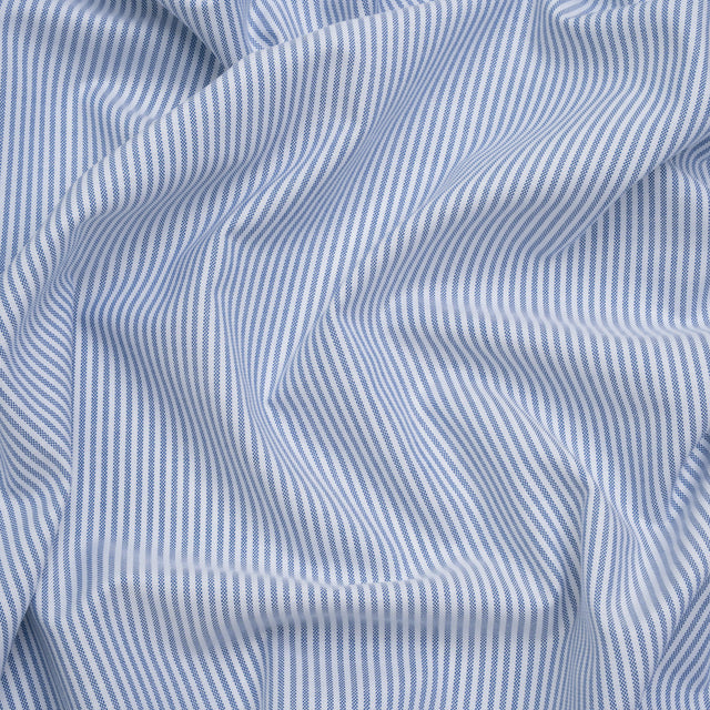 Cotton Oxford Shirting - Bluesteel and White Candy Stripes - Designer Deadstock