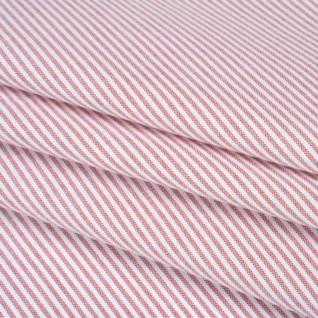 Cotton Oxford Shirting - Red and White Candy Stripes - Deadstock