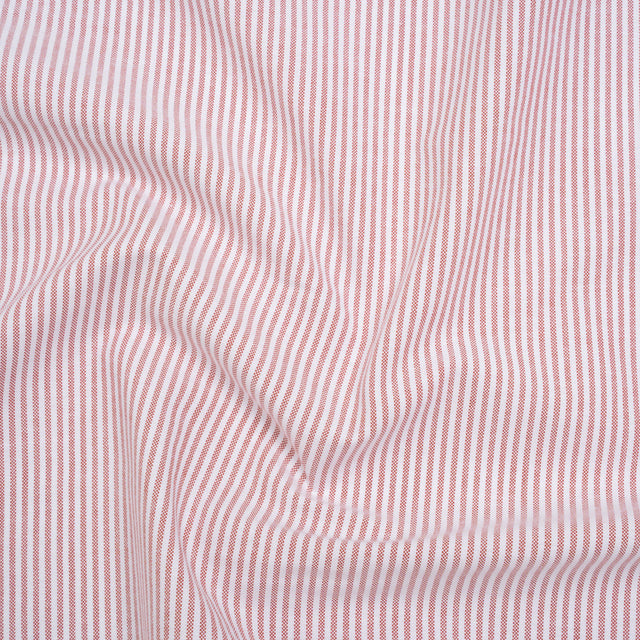 Cotton Oxford Shirting - Red and White Candy Stripes - Deadstock