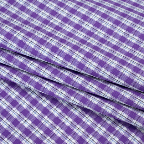 Cotton Twill Shirting - Purple and White Plaid - Deadstock