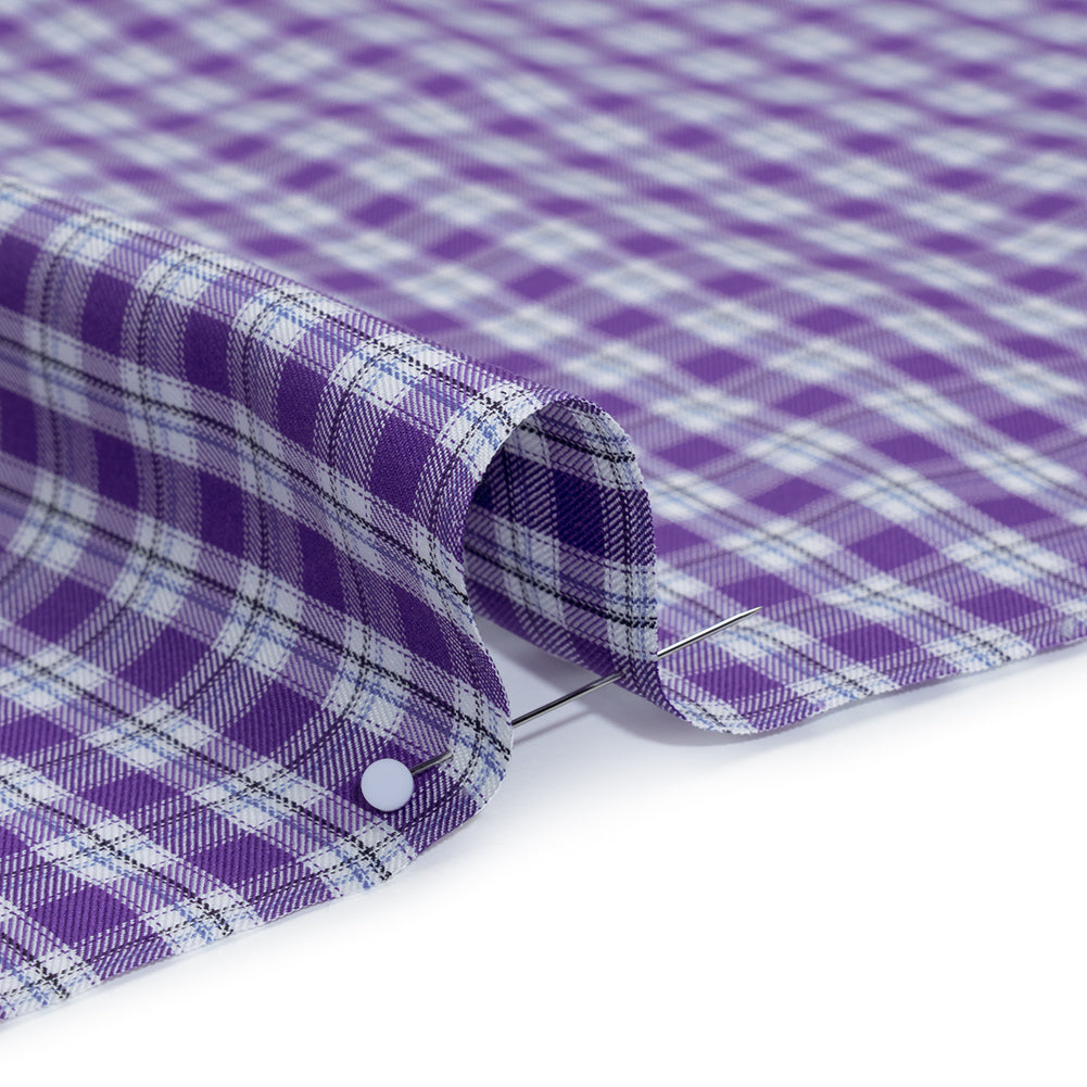 Cotton Twill Shirting - Purple and White Plaid - Deadstock