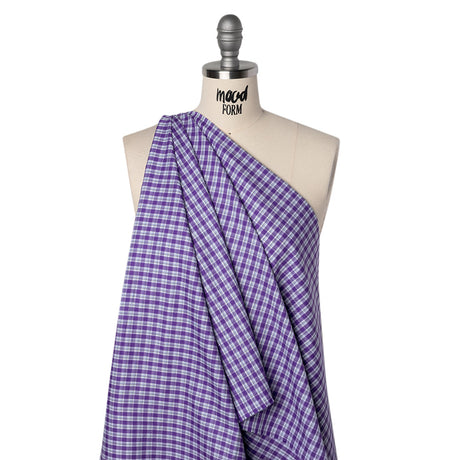 Cotton Twill Shirting - Purple and White Plaid - Deadstock