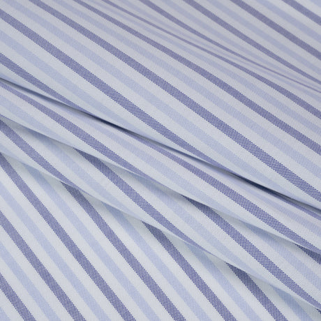 Cotton Oxford Shirting - Sky Blue, Cobalt and White Alternating Stripes - Designer Deadstock