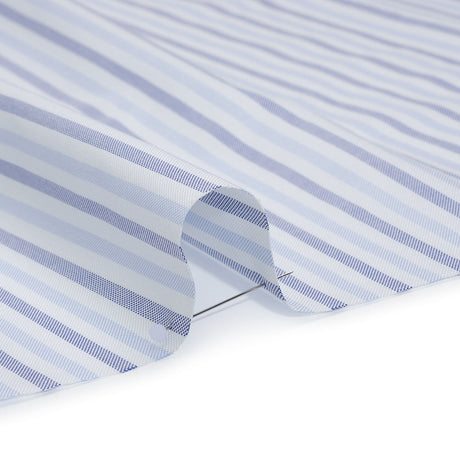 Cotton Oxford Shirting - Sky Blue, Cobalt and White Alternating Stripes - Designer Deadstock