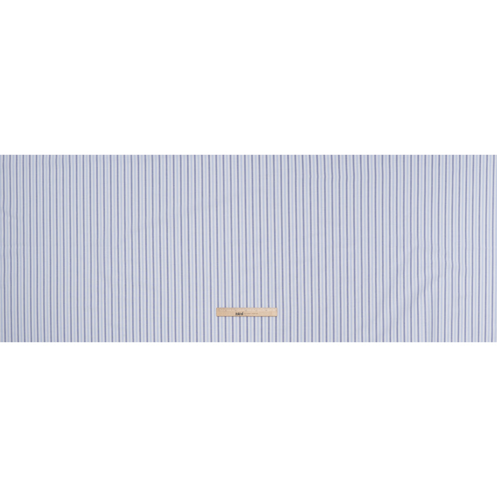 Cotton Oxford Shirting - Sky Blue, Cobalt and White Alternating Stripes - Designer Deadstock
