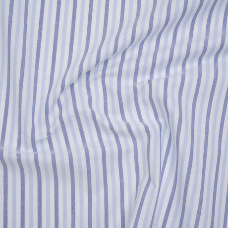 Cotton Oxford Shirting - Sky Blue, Cobalt and White Alternating Stripes - Designer Deadstock
