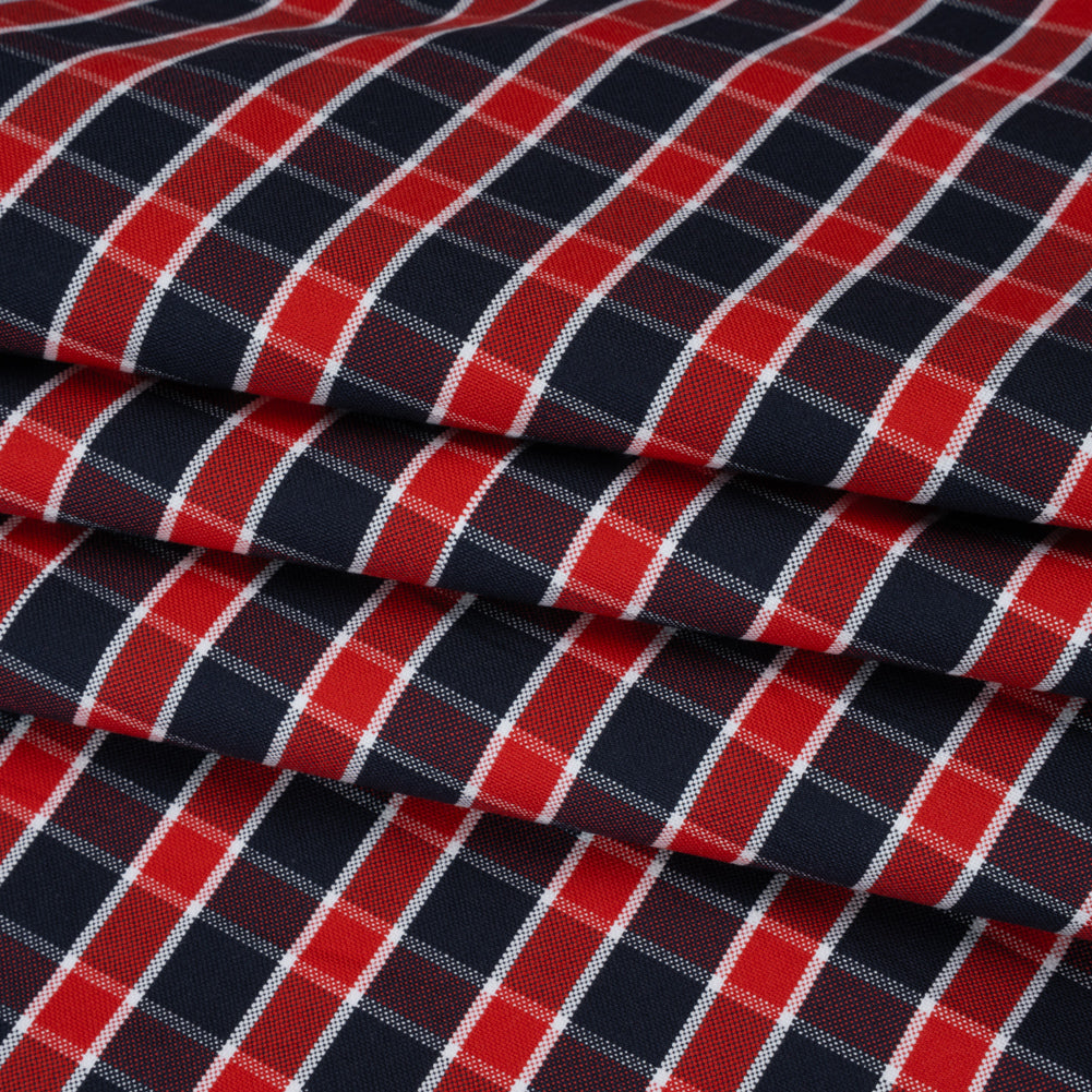 Cotton Oxford Shirting - Red, Blue and White Plaid - Deadstock