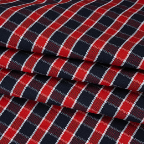 Cotton Oxford Shirting - Red, Blue and White Plaid - Deadstock