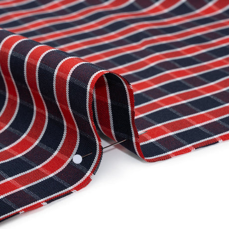 Cotton Oxford Shirting - Red, Blue and White Plaid - Deadstock