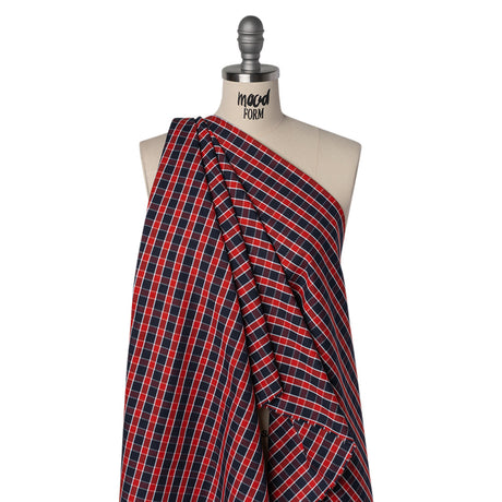 Cotton Oxford Shirting - Red, Blue and White Plaid - Deadstock