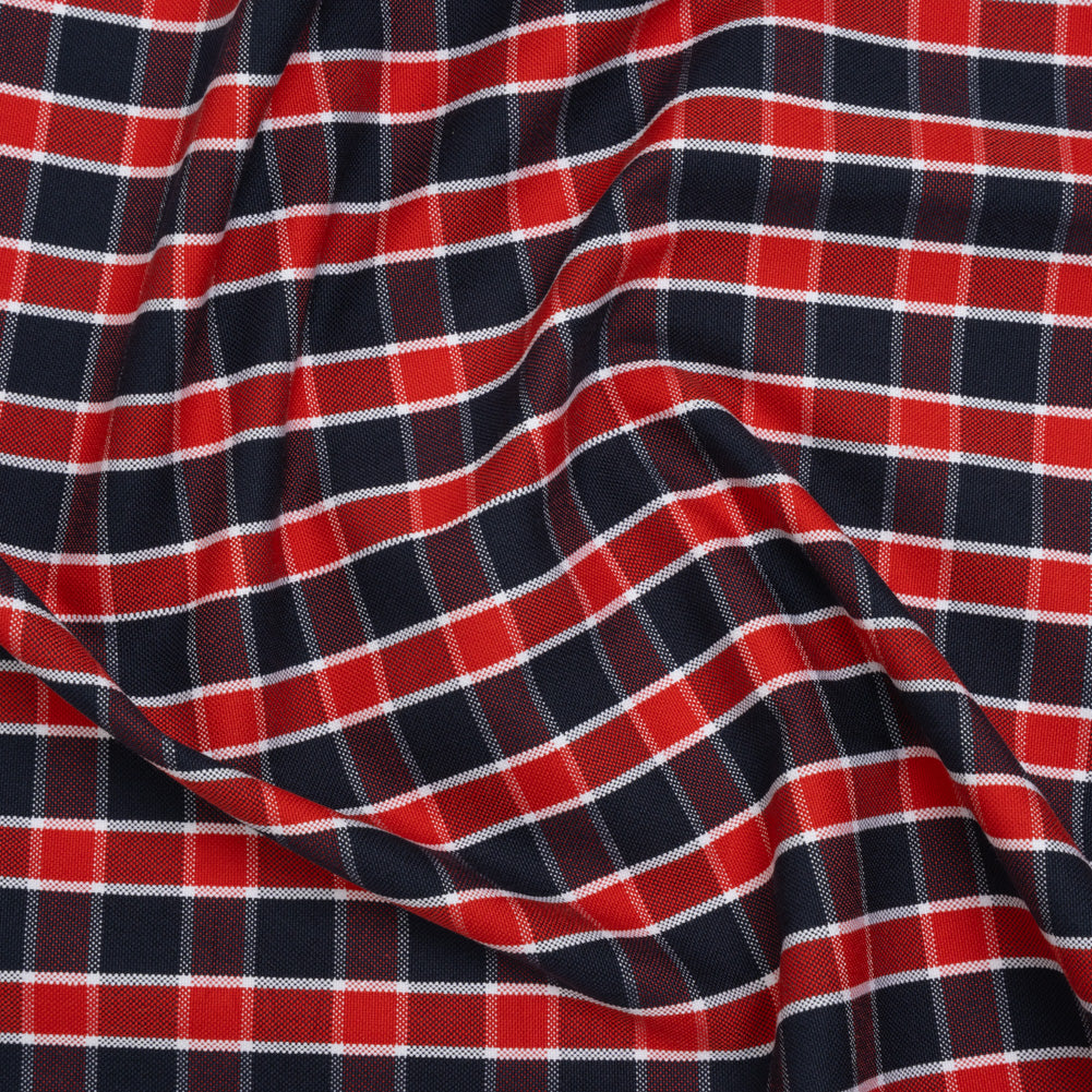 Cotton Oxford Shirting - Red, Blue and White Plaid - Deadstock
