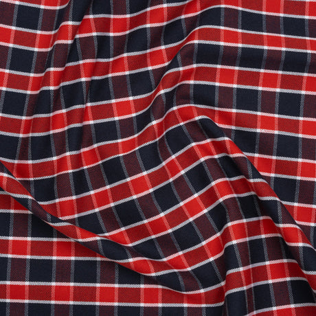 Cotton Oxford Shirting - Red, Blue and White Plaid - Deadstock