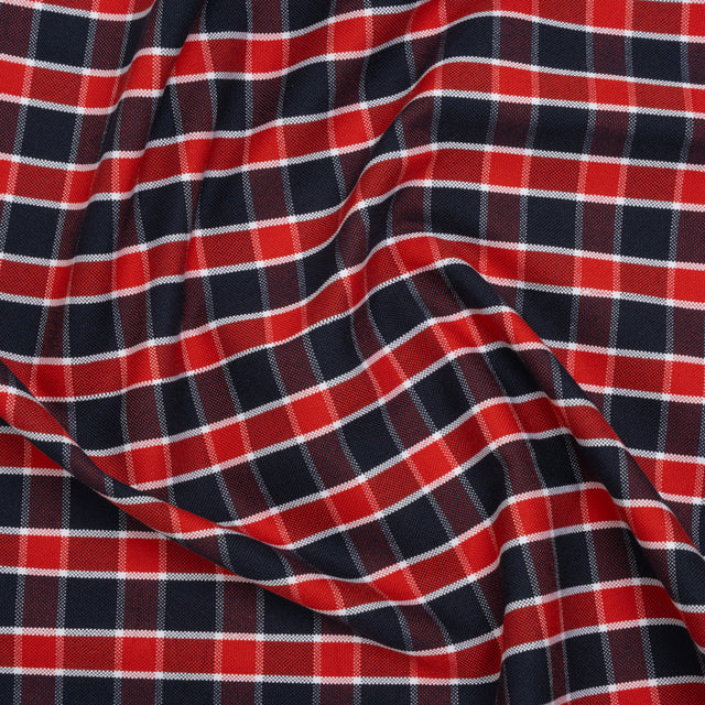 Cotton Oxford Shirting - Red, Blue and White Plaid - Deadstock