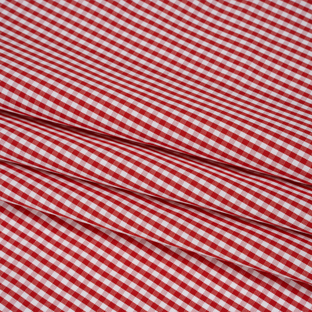 Cotton Gingham Shirting - Red and White Little Checks - Deadstock