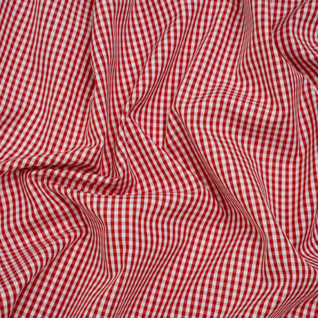 Cotton Gingham Shirting - Red and White Little Checks - Deadstock