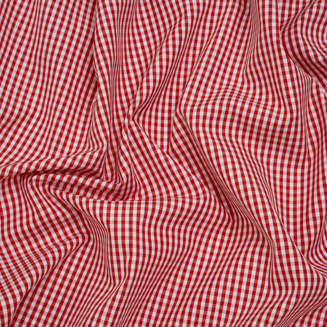 Cotton Gingham Shirting - Red and White Little Checks - Deadstock