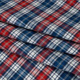 Lightweight Brushed Cotton Herringbone Twill Shirting - Red, Sea Blue and White Plaid - Deadstock