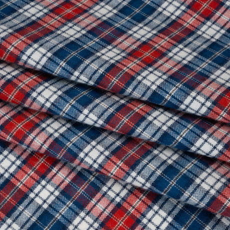 Lightweight Brushed Cotton Herringbone Twill Shirting - Red, Sea Blue and White Plaid - Deadstock