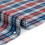 Lightweight Brushed Cotton Herringbone Twill Shirting - Red, Sea Blue and White Plaid - Deadstock