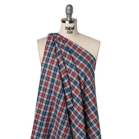Lightweight Brushed Cotton Herringbone Twill Shirting - Red, Sea Blue and White Plaid - Deadstock