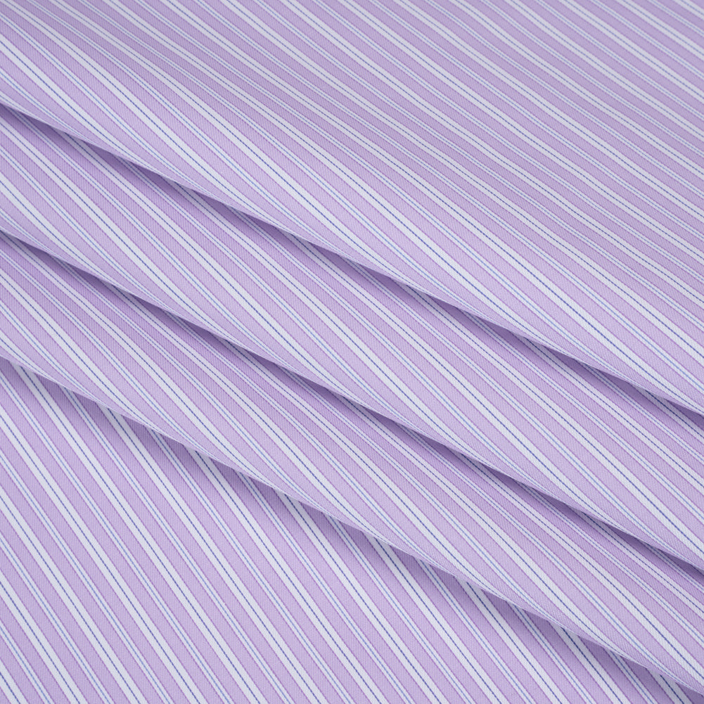 Cotton Twill Shirting - Lavender, White and Light Blue Stripes - Deadstock