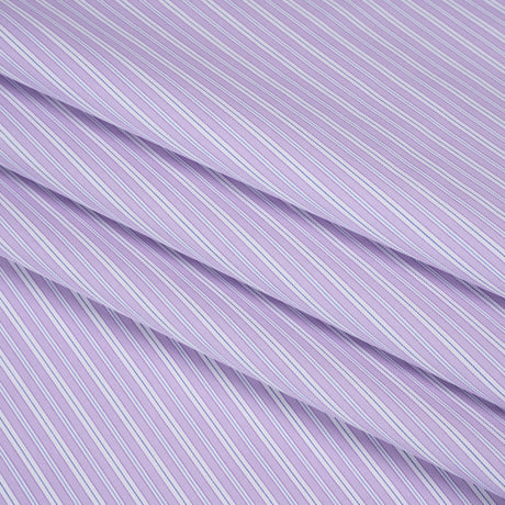 Cotton Twill Shirting - Lavender, White and Light Blue Stripes - Deadstock