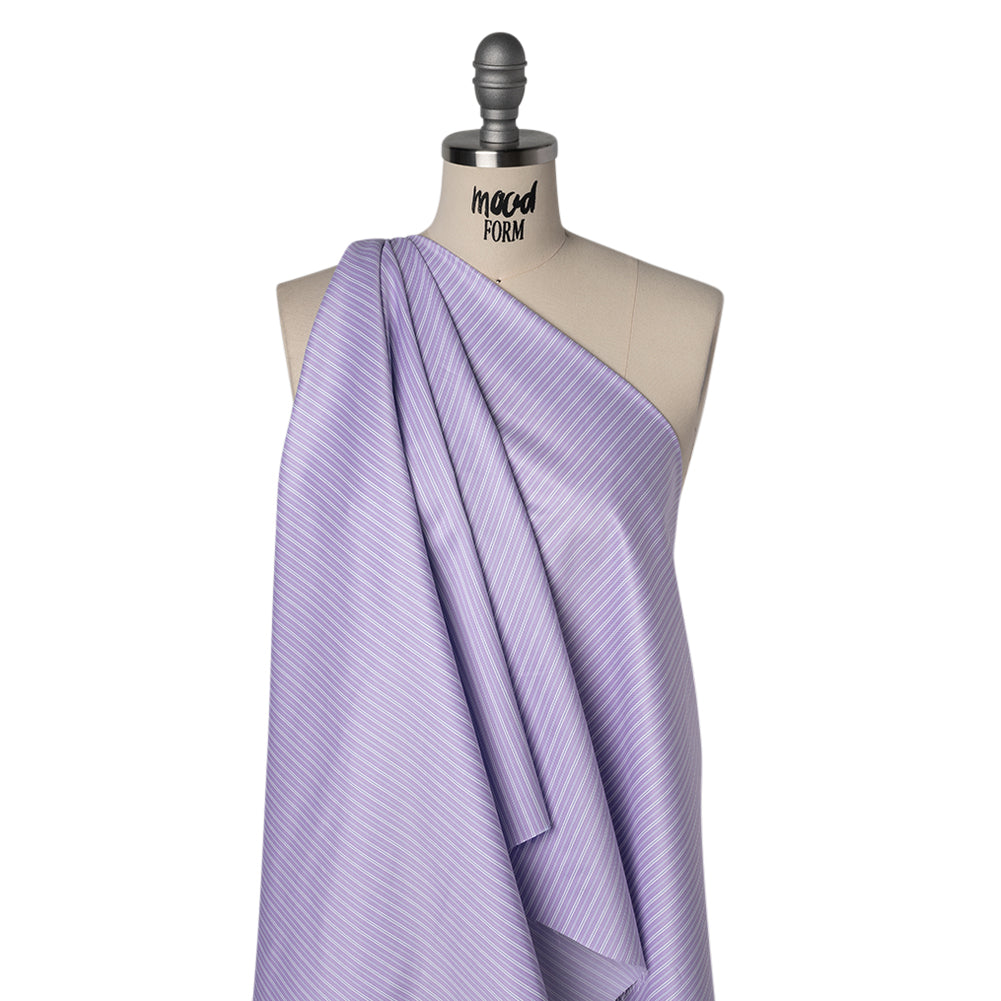 Cotton Twill Shirting - Lavender, White and Light Blue Stripes - Deadstock
