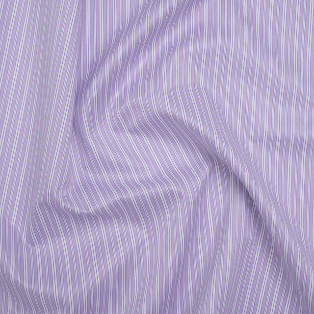 Cotton Twill Shirting - Lavender, White and Light Blue Stripes - Deadstock