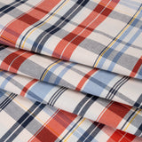 Cotton Oxford Shirting - Cream, Red and Blue Plaid - Deadstock