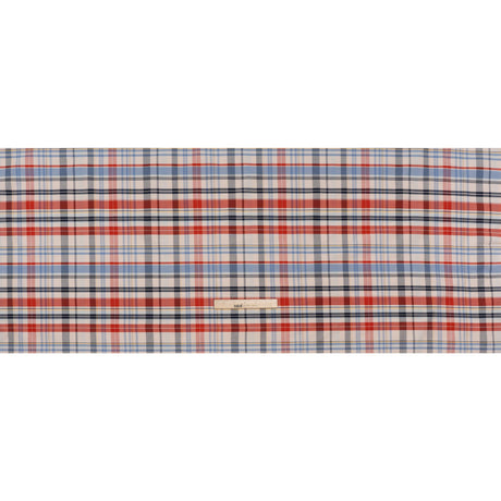 Cotton Oxford Shirting - Cream, Red and Blue Plaid - Deadstock