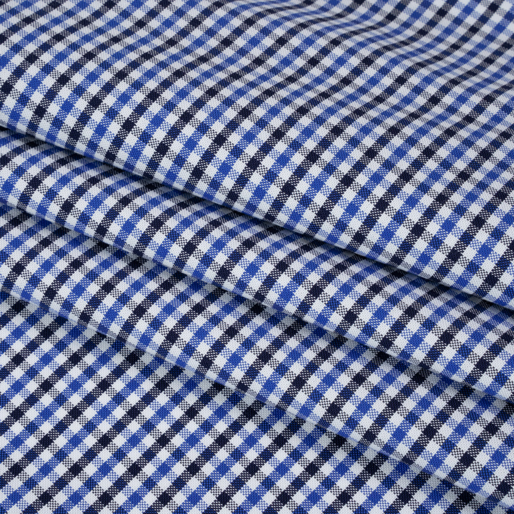 Cotton Oxford Shirting - Blue, Midnight and White Tattersall Check - Deadstock