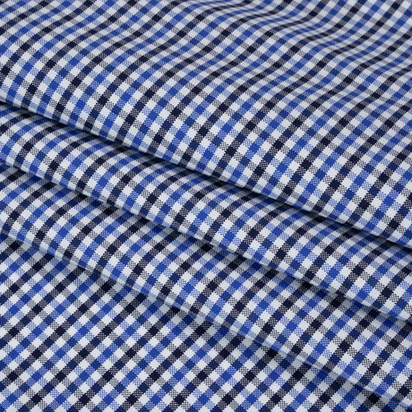 Cotton Oxford Shirting - Blue, Midnight and White Tattersall Check - Deadstock