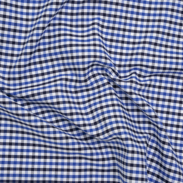 Cotton Oxford Shirting - Blue, Midnight and White Tattersall Check - Deadstock