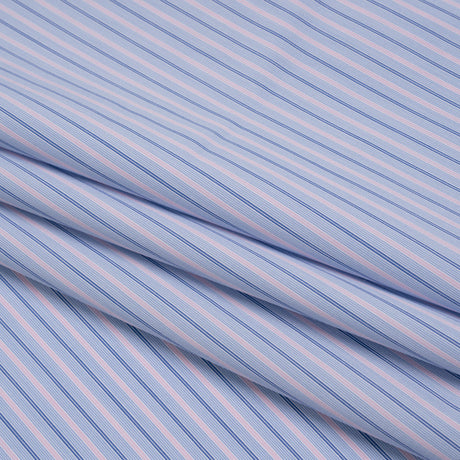 Cotton Shirting - Baby Blue, Light Pink and Navy Stripes - Deadstock