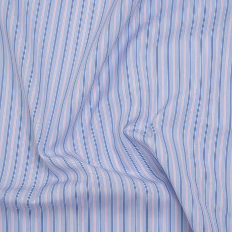 Cotton Shirting - Baby Blue, Light Pink and Navy Stripes - Deadstock