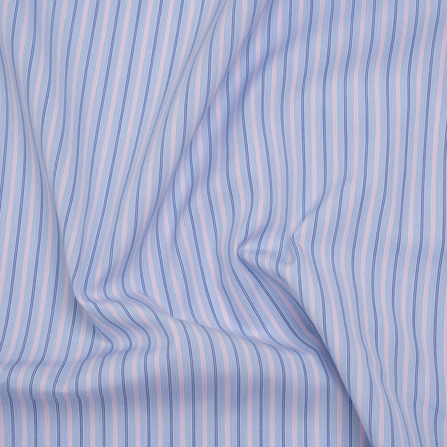 Cotton Shirting - Baby Blue, Light Pink and Navy Stripes - Deadstock