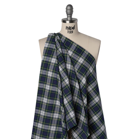 Brushed Cotton Twill Shirting - Blue, Green and Yellow Plaid - Designer Deadstock